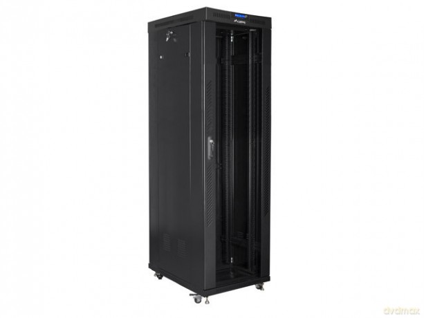 Szafa instalacyjna rack stojąca 19 42U 600x1000 czarna, drzwi szklane lcd (flat pack)