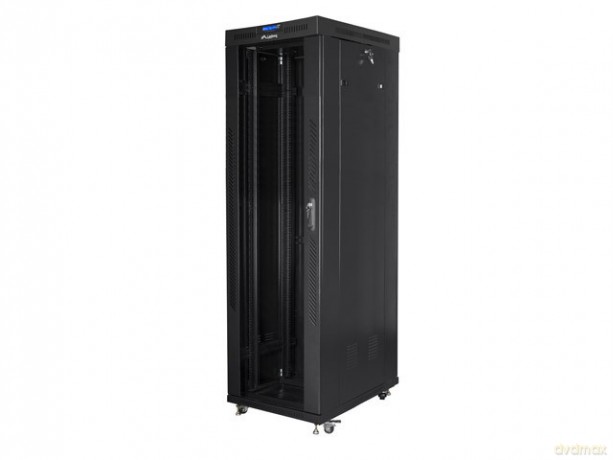 Szafa instalacyjna rack stojąca 19 42U 600x1000 czarna, drzwi szklane lcd (flat pack)