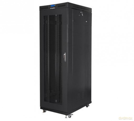 Szafa rack stojąca 19 cali 27U 800x1200 czarna drzwi perforowane LCD FLAT PACK