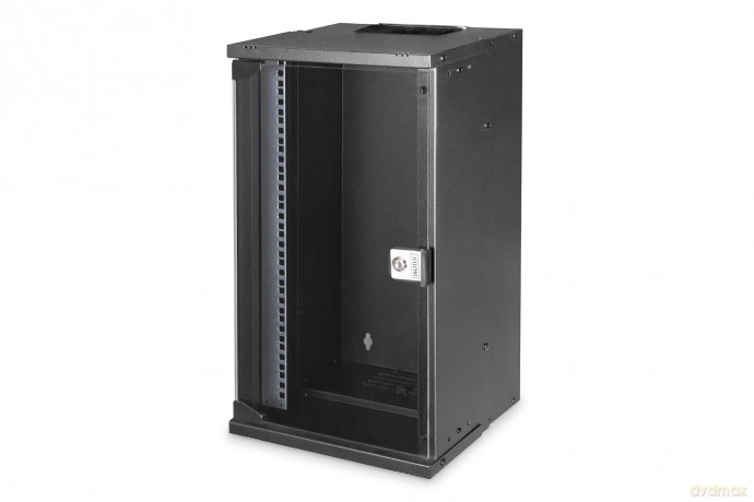 Szafa sieciowa wisząca 10 cali 12U, SOHO PRO 595 x 315 x 300 mm, nośność 60kg, drzwi szyba, niezłożona, Czarna