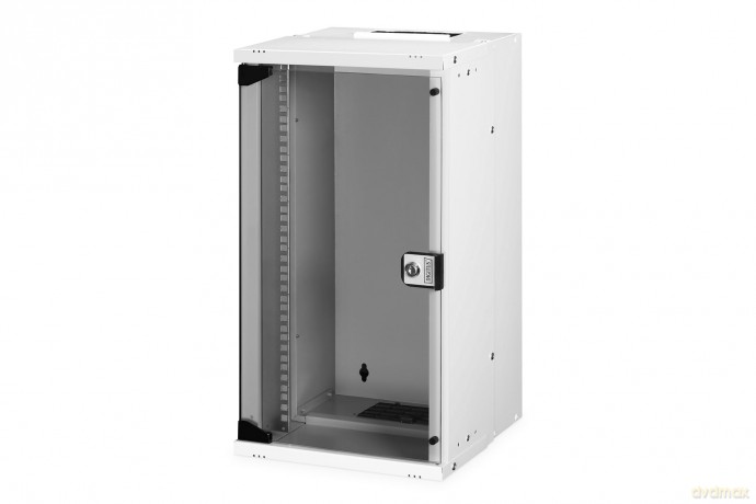 Szafa sieciowa wisząca 10 cali 12U, SOHO PRO 595 x 315 x 300 mm, nośność 60kg, drzwi szyba, niezłożona, Szara