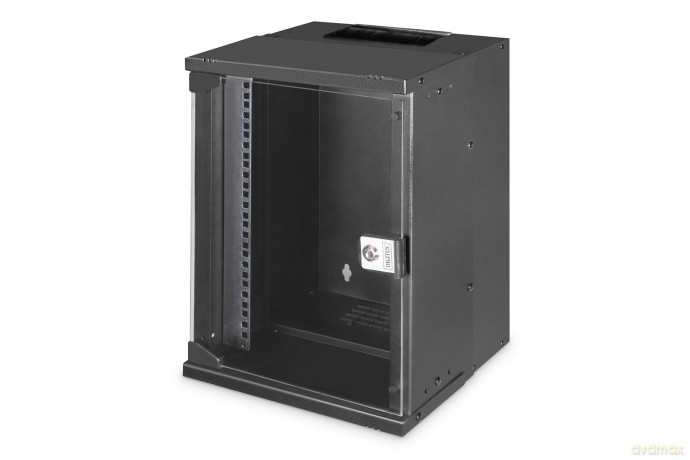 Szafa sieciowa wisząca 10 cali 9U, SOHO PRO 457 x 316 x 298 mm, nośność 60kg, drzwi szyba, niezłożona, Czarna