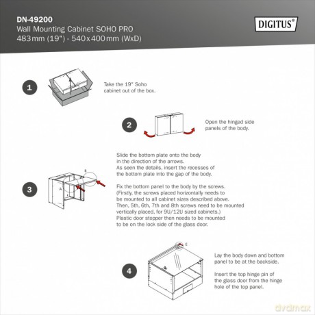 Szafa sieciowa wisząca 19" 4U, SOHO PRO 240 x 540 x 400 mm, nośność 60kg, drzwi szyba, niezłożona, Szara