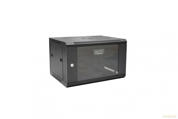 Szafa wisząca jednosekcyjna 19 cali 6U 368/600/450mm drzwi szklane Czarna