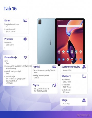 Tablet TAB16 8/256GB 7680 mAh 11 cali niebieski