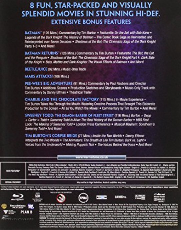 The Tim Burton Collection: Batman / Batman Returns / Beetlejuice / Mars Attacks! / Pee Wee's Big Adventure / Charlie and The Chocolate Factory / Sweeney Todd: The Demon Barber of Fleet Street / Tim Burton's Corpse Bride [8xBlu-ray]