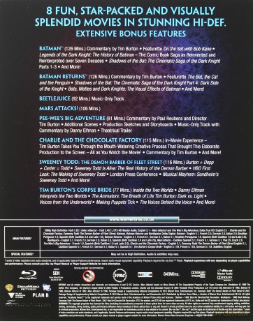 The Tim Burton Collection: Batman / Batman Returns / Beetlejuice / Mars Attacks! / Pee Wee's Big Adventure / Charlie and The Chocolate Factory / Sweeney Todd: The Demon Barber of Fleet Street / Tim Burton's Corpse Bride [8xBlu-ray]