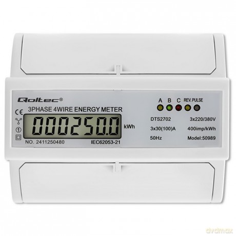 Trójfazowy dwukierunkowy elektroniczny licznik | miernik zużycia energii na szynę DIN | 400V | 100A | LCD | 4P