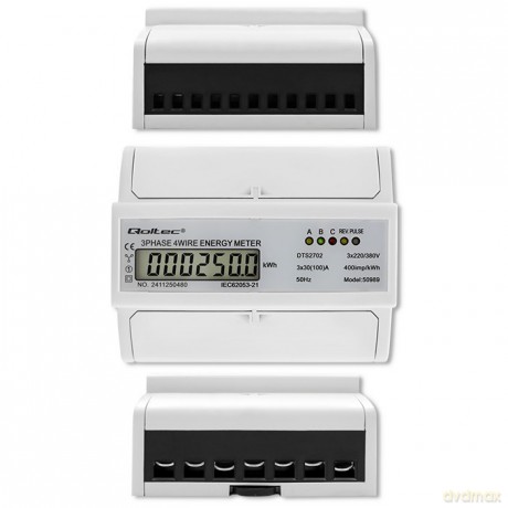 Trójfazowy dwukierunkowy elektroniczny licznik | miernik zużycia energii na szynę DIN | 400V | 100A | LCD | 4P