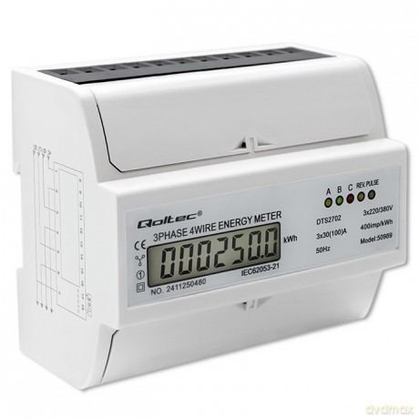 Trójfazowy dwukierunkowy elektroniczny licznik | miernik zużycia energii na szynę DIN | 400V | 100A | LCD | 4P