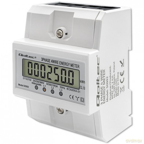 Trójfazowy elektroniczny licznik | miernik zużycia energii na szynę DIN | 400V | 100A | LCD | 4P