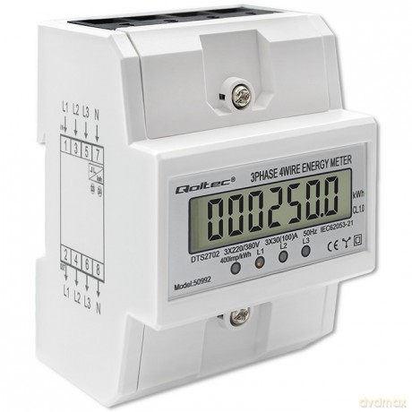Trójfazowy elektroniczny licznik | miernik zużycia energii na szynę DIN | 400V | 100A | LCD | 4P