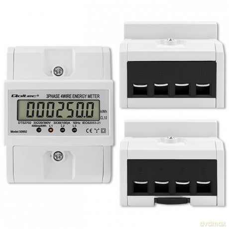 Trójfazowy elektroniczny licznik | miernik zużycia energii na szynę DIN | 400V | 100A | LCD | 4P