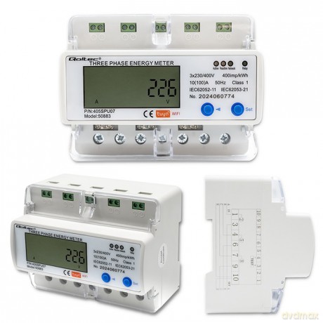 Trójfazowy elektroniczny licznik | miernik zużycia energii na szynę DIN | 400V | LCD | Wi-Fi