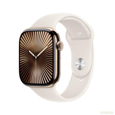 Watch Series 10 GPS + Cellular, koperta 42 mm z tytanu w kolorze złotym z paskiem sportowym w kolorze księżycowej poświaty - rozmiar S/M