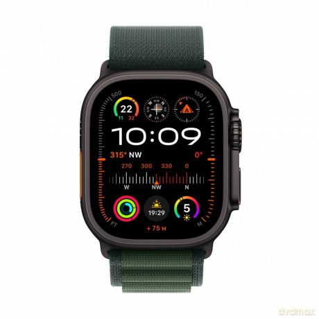 Watch Ultra 2 GPS + Cellular, koperta 49 mm z tytanu w kolorze czarnym z opaską Alpine L w kolorze ciemnozielonym