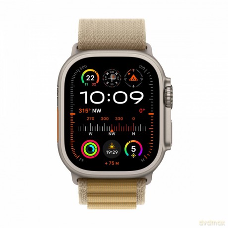 Watch Ultra 2 GPS + Cellular, koperta 49 mm z tytanu w kolorze naturalnym z opaską Alpine S w kolorze beżowym