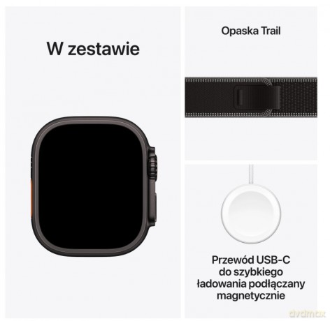 Watch Ultra 3 GPS + Cellular koperta 49 mm z tytanu w kolorze czarnym, opaska Trail w kolorze czarnym/węgla drzewnego - rozmiar S/M