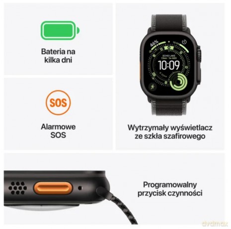 Watch Ultra 3 GPS + Cellular, koperta 49 mm z tytanu w kolorze naturalnym, opaska Trail w kolorze niebieskim/jaskrawoniebieskim - rozmiar M/L