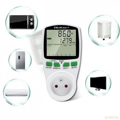 Watomierz Licznik zużycia energii PM0627 z historią pomiaru | 3680W | 16A | LCD