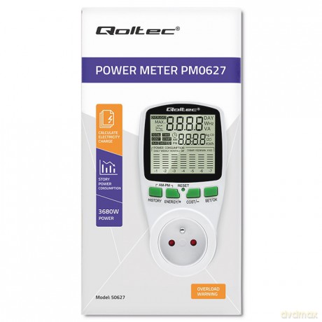Watomierz Licznik zużycia energii PM0627 z historią pomiaru | 3680W | 16A | LCD