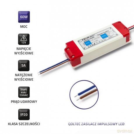Zasilacz impulsowy LED IP20 | 60W | 12V | 5A