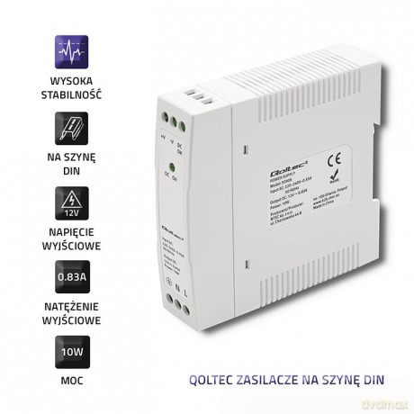Zasilacz na szynę DIN | 10W | 12V | 0.83A | Biały | Slim