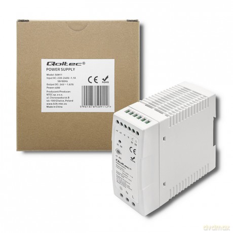 Zasilacz na szynę DIN | 40W | 24V | 1.67A | Biały | Slim