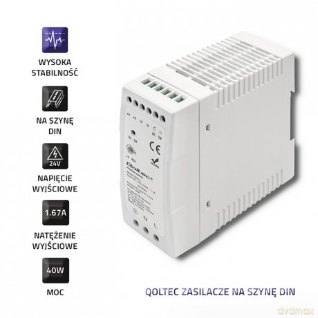 Zasilacz na szynę DIN | 40W | 24V | 1.67A | Biały | Slim