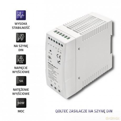 Zasilacz na szynę DIN | 60W | 12V | 5A | Biały | Slim