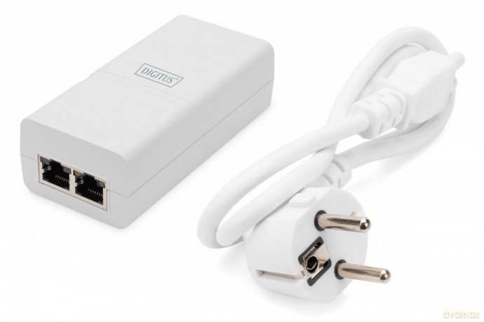 Zasilacz/Adapter PoE+ 802.3at, max. 52V 30W Gigabit 10/100/1000 Mbps, aktywny, Biały