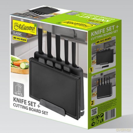 Zestaw noży + desek na podstawce MR-1412-BLACK