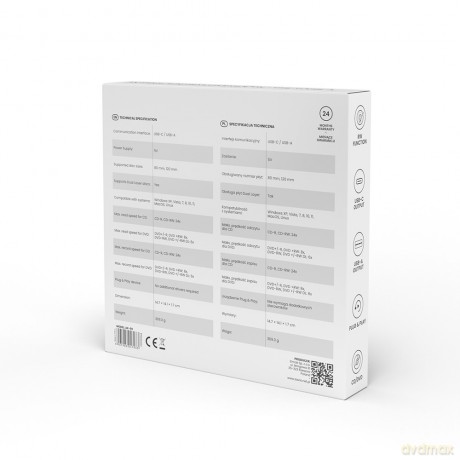 Zewnętrzna nagrywarka typu Slim CD/DVD R/RW, USB-C/USB-A, AK-59