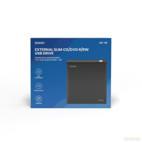 Zewnętrzny napęd - nagrywarka typu SLIM CD/DVD R/RW - USB SAVIO AK-43