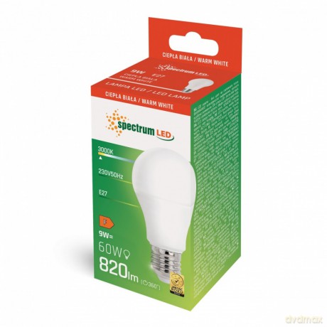 Żarówka LED GLS E27 9W WW 3000K 820lm 230V