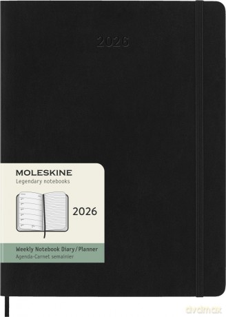Kalendarz 2026 12M Moleskine XL tygodniowy miękka oprawa czarny 19x25cm [KALENDARZ]