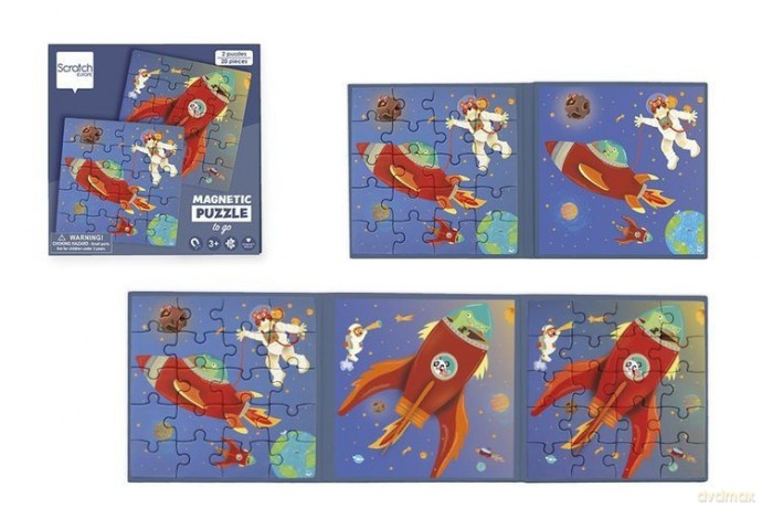 Puzzle magnetyczne Rakieta i kosmos 40 elementów Scratch [PUZZLE]