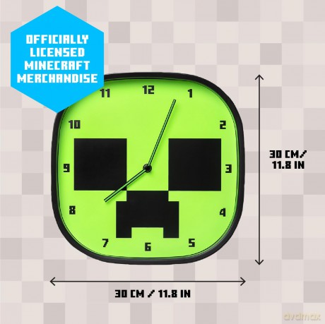 Minecraft Creeper zegar ścienny świecący w ciemności plus zestaw naklejek / Minecraft Creeper Glow In The Dark Wall Clock with set of stickers
