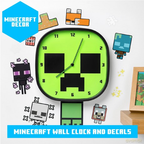 Minecraft Creeper zegar ścienny świecący w ciemności plus zestaw naklejek / Minecraft Creeper Glow In The Dark Wall Clock with set of stickers