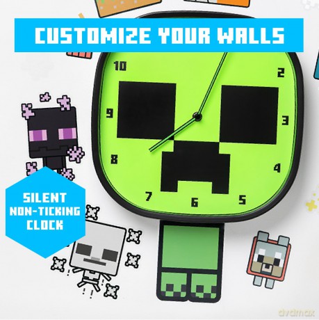 Minecraft Creeper zegar ścienny świecący w ciemności plus zestaw naklejek / Minecraft Creeper Glow In The Dark Wall Clock with set of stickers