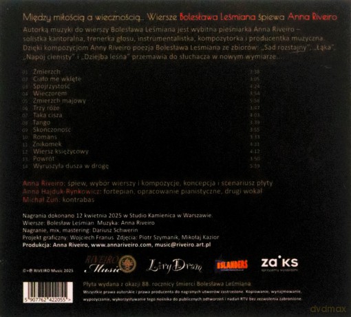 Anna Riveiro: Między miłością a wiecznością... Wiersze Bolesława Leśmiana [CD]