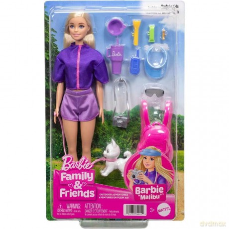 Barbie Malibu Przygody na łonie natury Lalka i akcesoria Zestaw JJV59