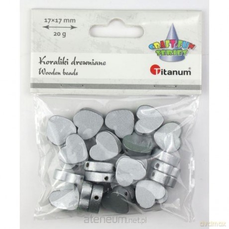 Koraliki drewniane serca płaskie srebrne 17x17mm