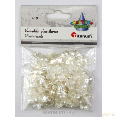 Koraliki plastikowe kwiatki białe perłowe 15g