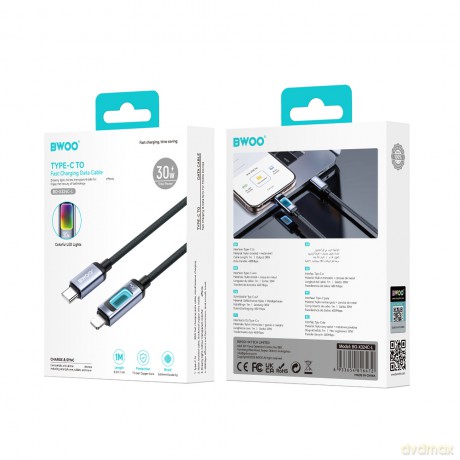 BWOO kabel pleciony z podświetleniem PD 27W X324CL USB-C - Lightning