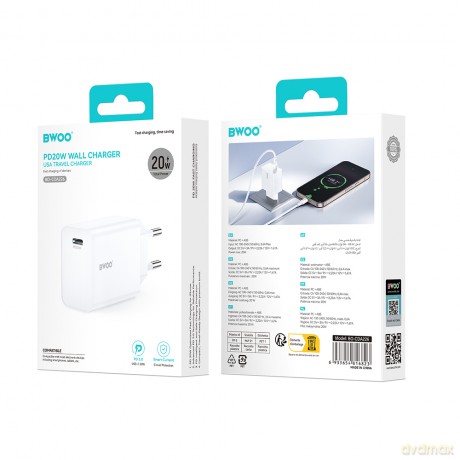 BWOO ładowarka sieciowa 20W CDA226 QC 1x USB-C biała