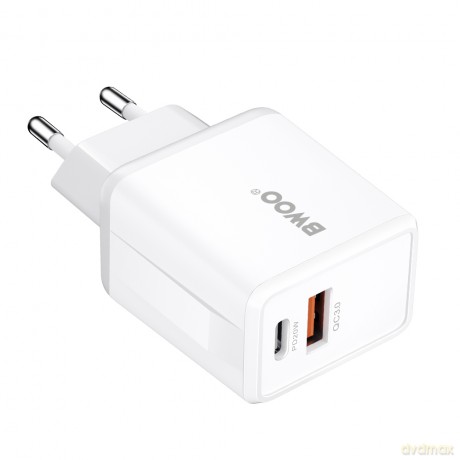 BWOO ładowarka sieciowa CDA182 QC 1x USB-A + 1x USB-C 3,8A 38W z kablem USB-C 1 m biała