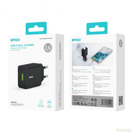 BWOO ładowarka sieciowa CDA249 USB 2,4A czarna