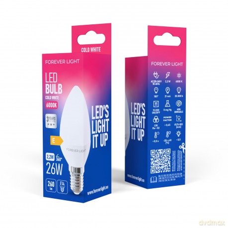 Forever Light Żarówka LED E14 C37 2.2W 260lm 6000K klasa E