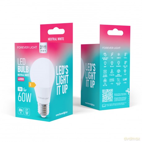 Forever Light Żarówka LED E27 A60 7W 806lm 4000K klasa E